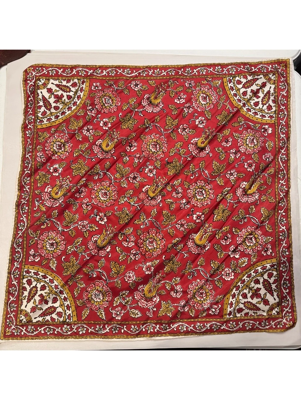 Vintage Red Floral Silk feel Square Scarf Neck Tie Bandana